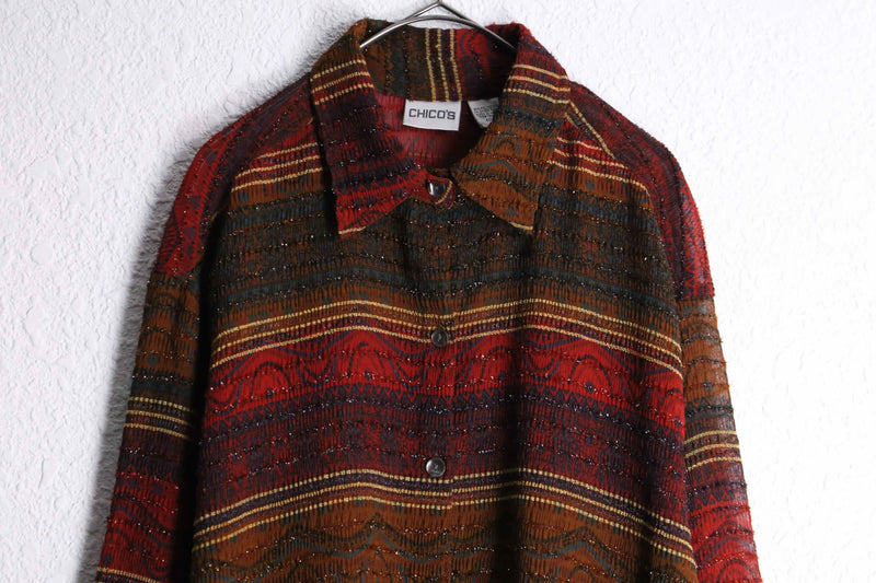 "CHICO'S" ethnic pattern rame design shirt