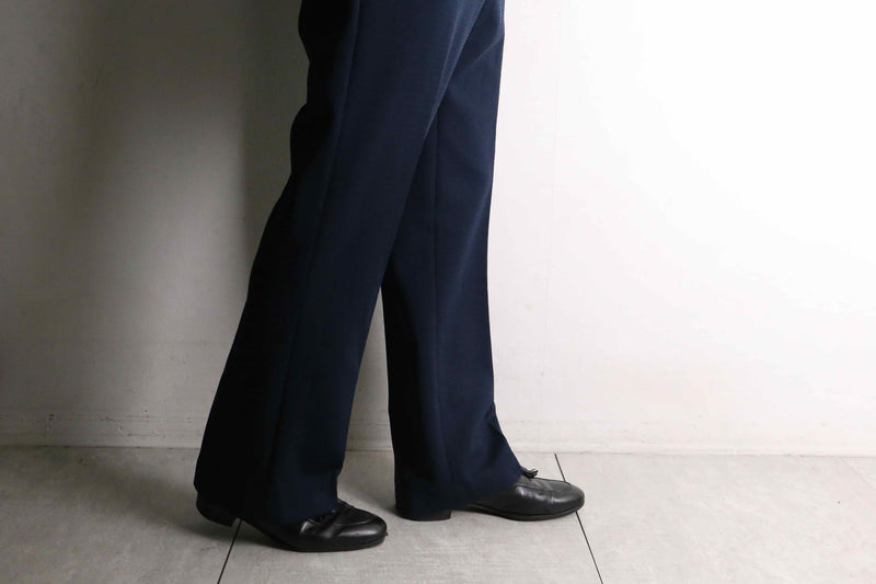 70's navy poly knitting stitch design flare pants