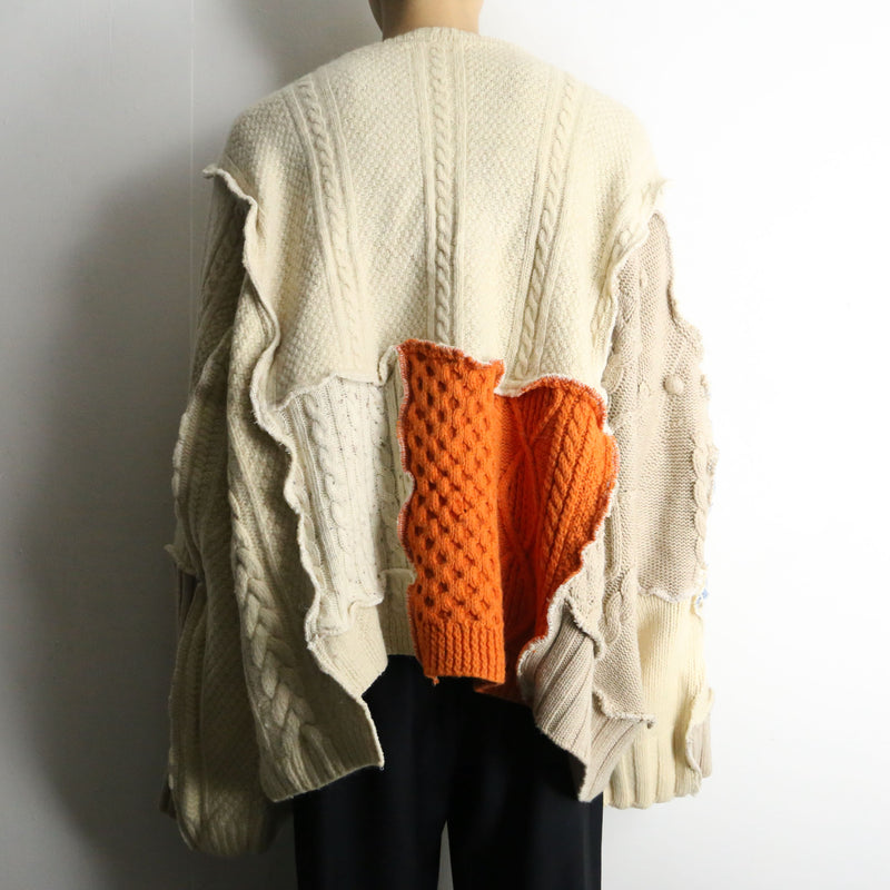 "Re:make" asymmetry patchwork fisherman knit