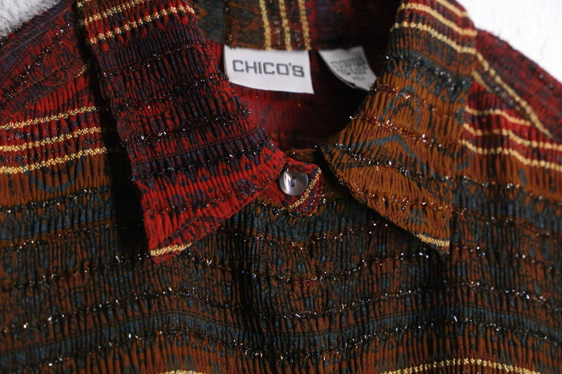 "CHICO'S" ethnic pattern rame design shirt