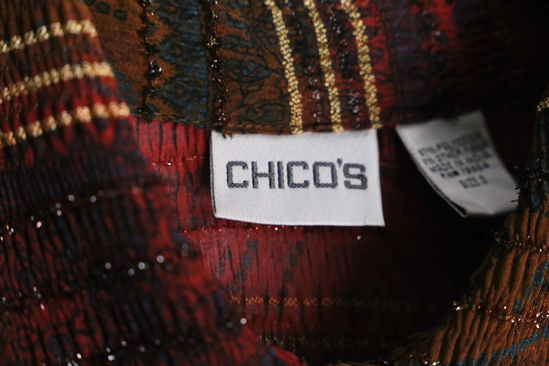 "CHICO'S" ethnic pattern rame design shirt