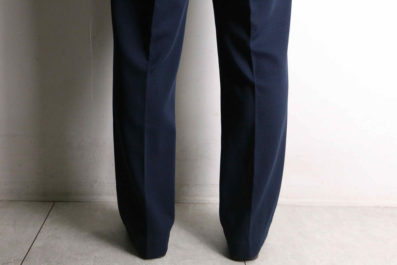 70's navy poly knitting stitch design flare pants