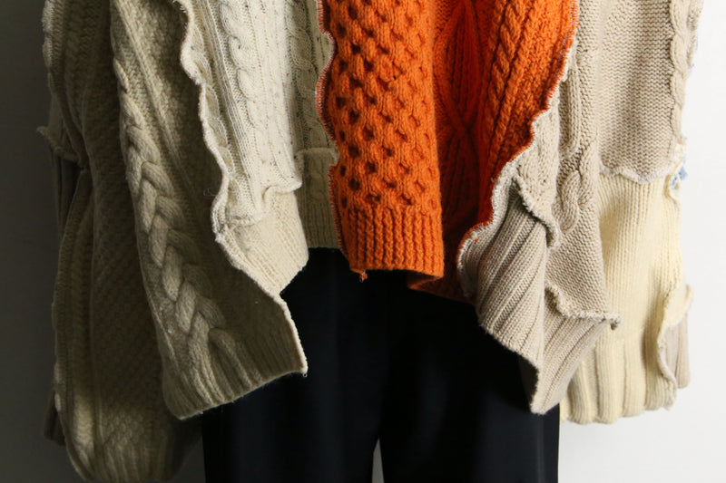 "Re:make" asymmetry patchwork fisherman knit