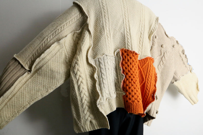 "Re:make" asymmetry patchwork fisherman knit