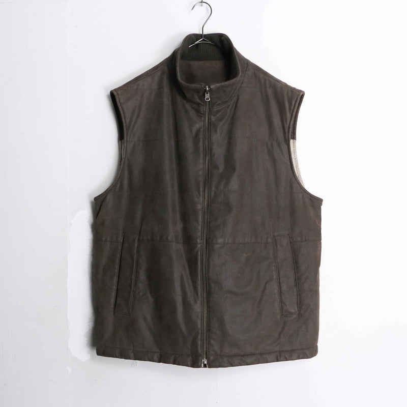 leather × herringbone reversible over vest