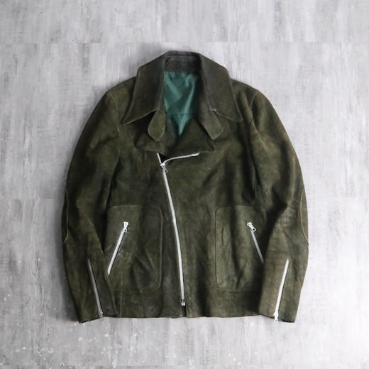 olive nubuck-like leather double riders jacket