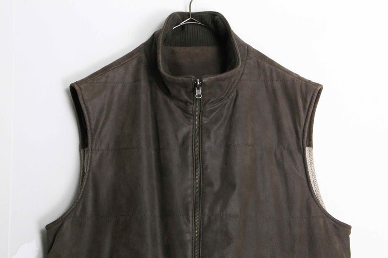 leather × herringbone reversible over vest