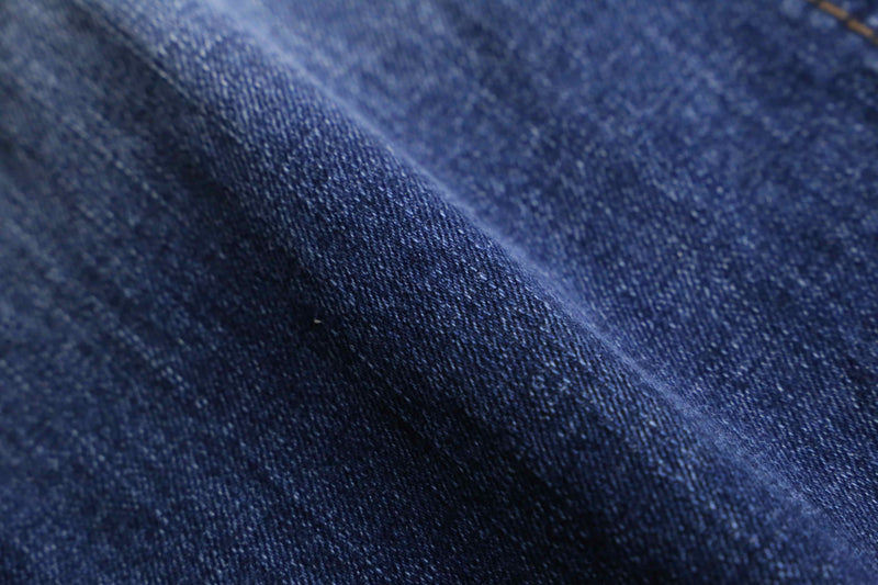 indigo color stitch design wide semi flare denim