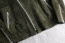 olive nubuck-like leather double riders jacket