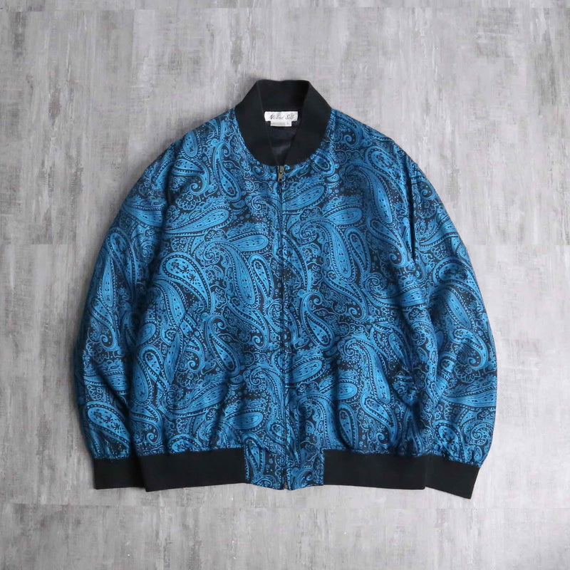 total blue paisley pattern silk blouson