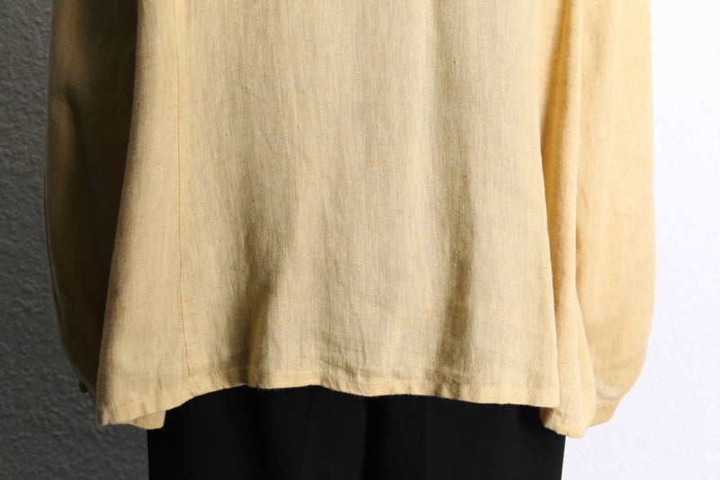 "FLAX" beige one color linen collarless shirt