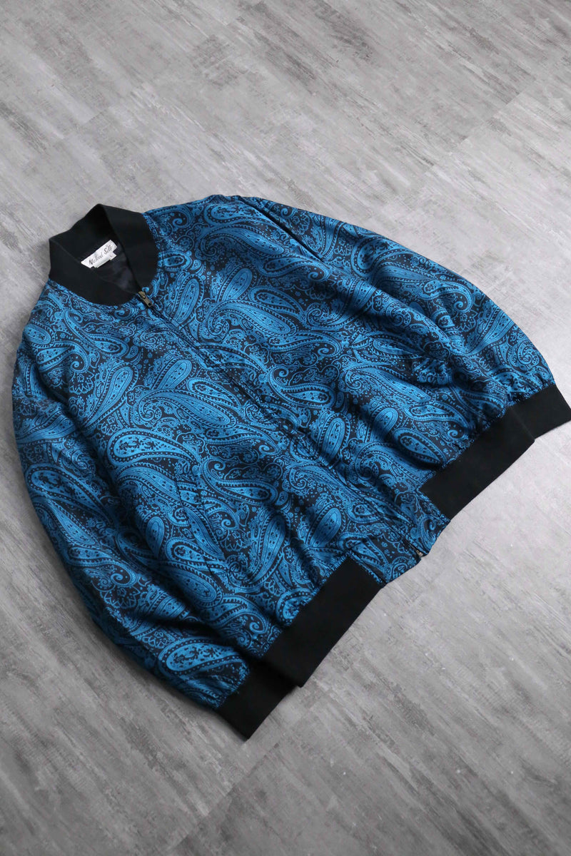 total blue paisley pattern silk blouson