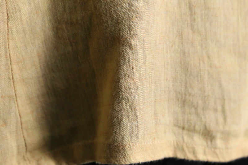 "FLAX" beige one color linen collarless shirt
