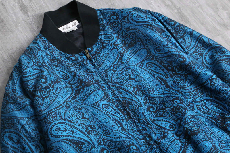 total blue paisley pattern silk blouson