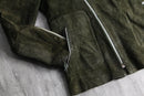 olive nubuck-like leather double riders jacket