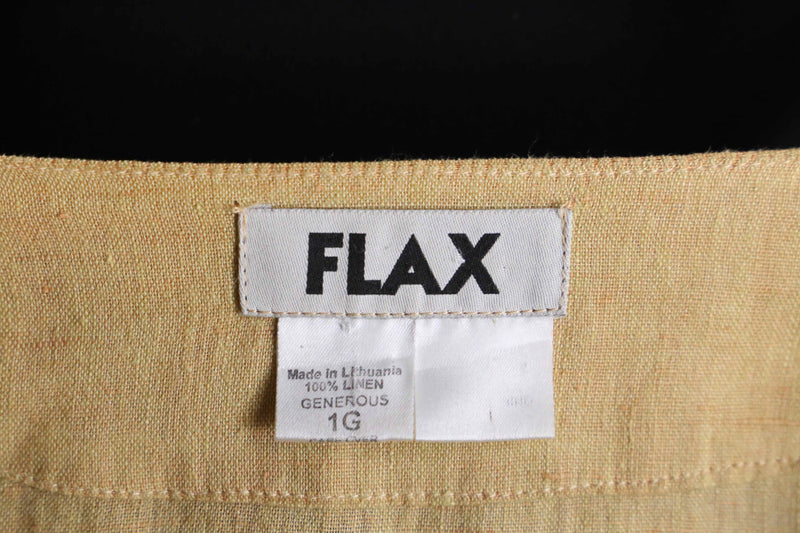 "FLAX" beige one color linen collarless shirt