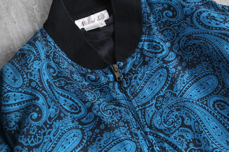 total blue paisley pattern silk blouson