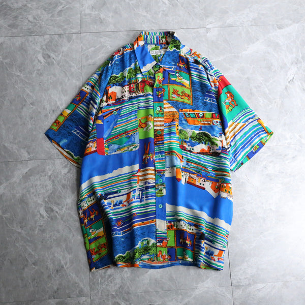 colorful scenery design h/s silk shirt