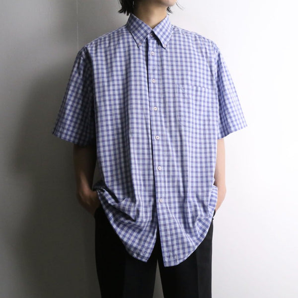 "YSL" blue color tone-on-tone check pattern s/s shirt