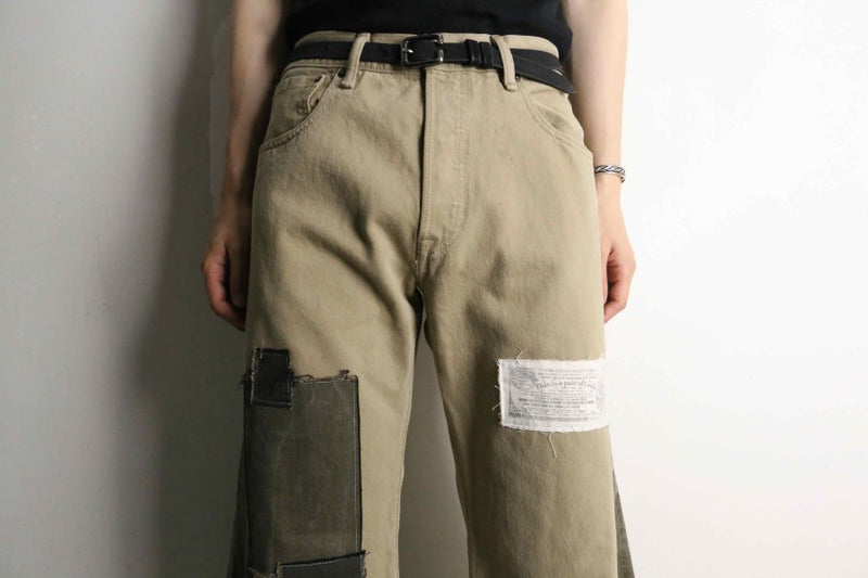 remake "再構築" patch design brown flare denim pants