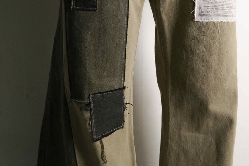 remake "再構築" patch design brown flare denim pants